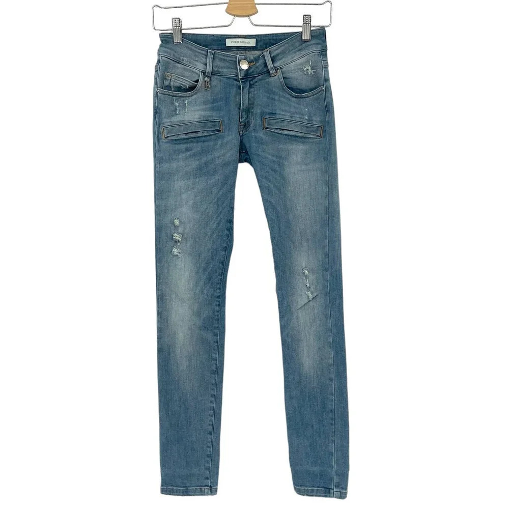 Pierre Balmain Biker Low Rise Skinny Jeans‎ Medium Light Wash Denim Size 25